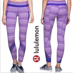 Lululemon Inspire Leggings Tights Space Dye Purple Pockets Running Yoga Sz 2